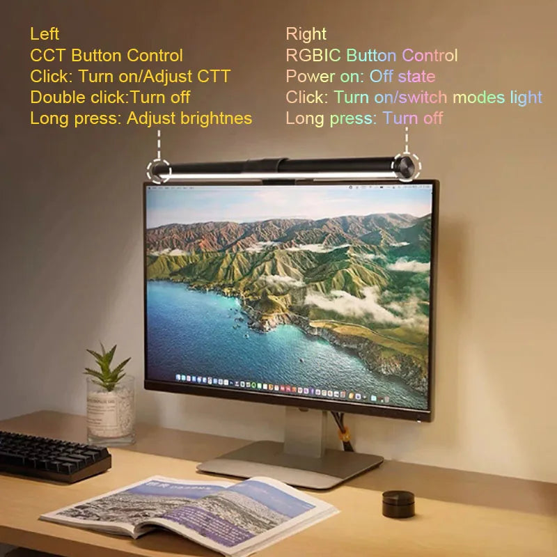 Barra Luminosa LED 44 Cm Per Monitor E Scrivania Con Atmosfera RGB Dimmerabile Ideale Per Studio E Lavoro