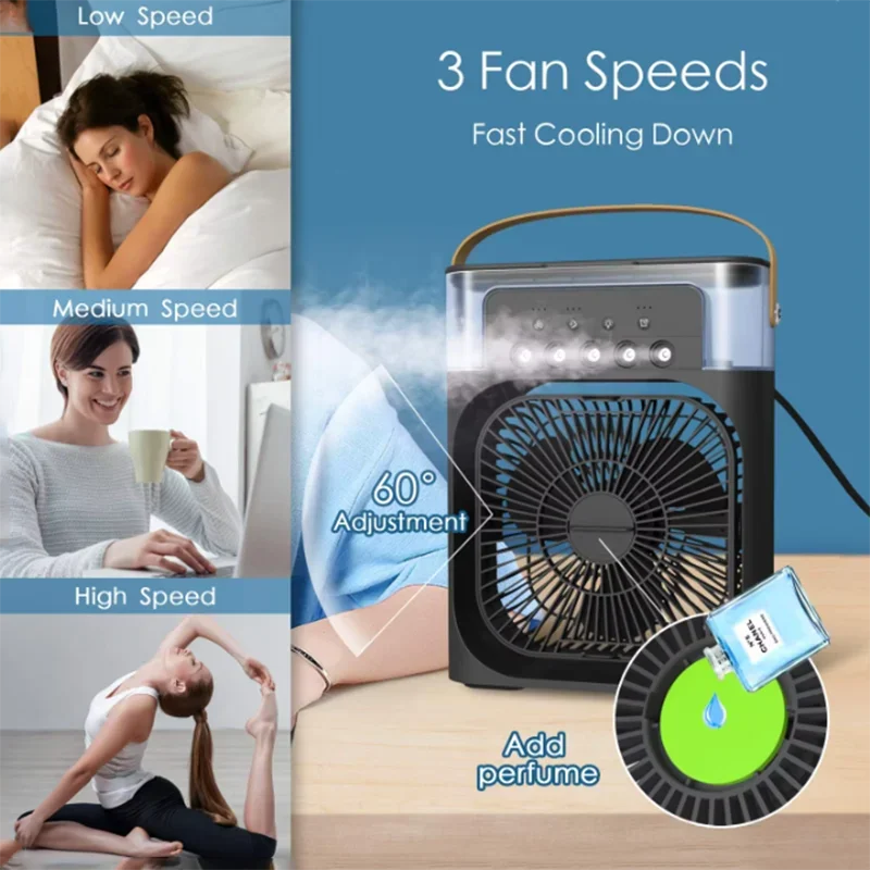 Raffreddatore D'Aria Portatile Con Ventilatore A Tre Velocità Umidificatore Luci Notturne LED Per Ufficio Casa Moderna