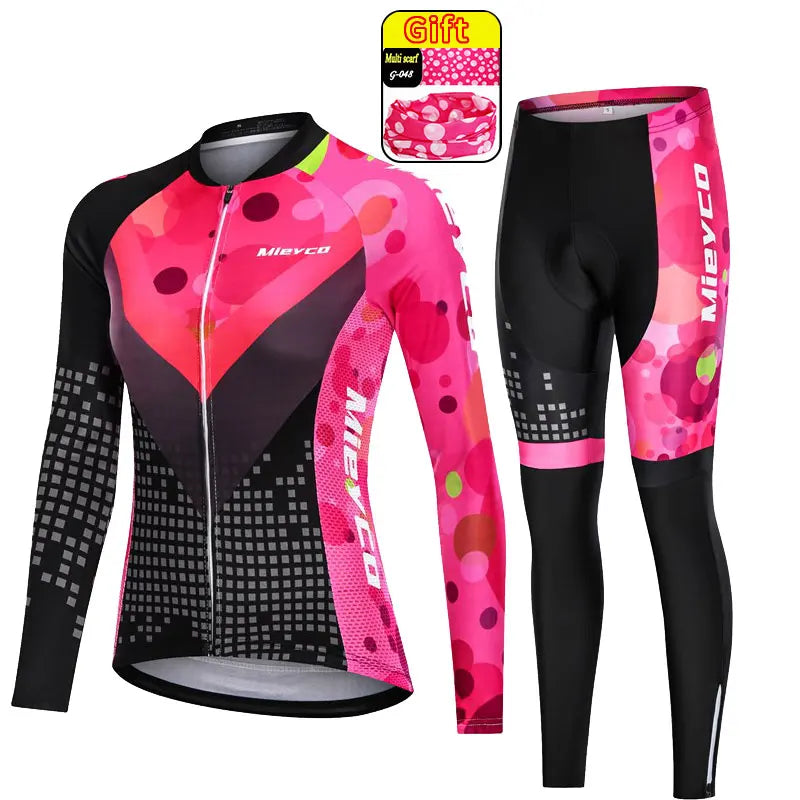 Mieyco Completo Ciclismo Donna Set Maglie a Maniche Lunghe in Poliestere Protezione UV Jersey