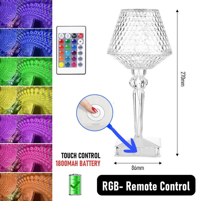 Lampada da Tavolo LED con Diamanti Proiezione di Cristalli Protezione Occhi USB Touch Lettura Luce Notturna