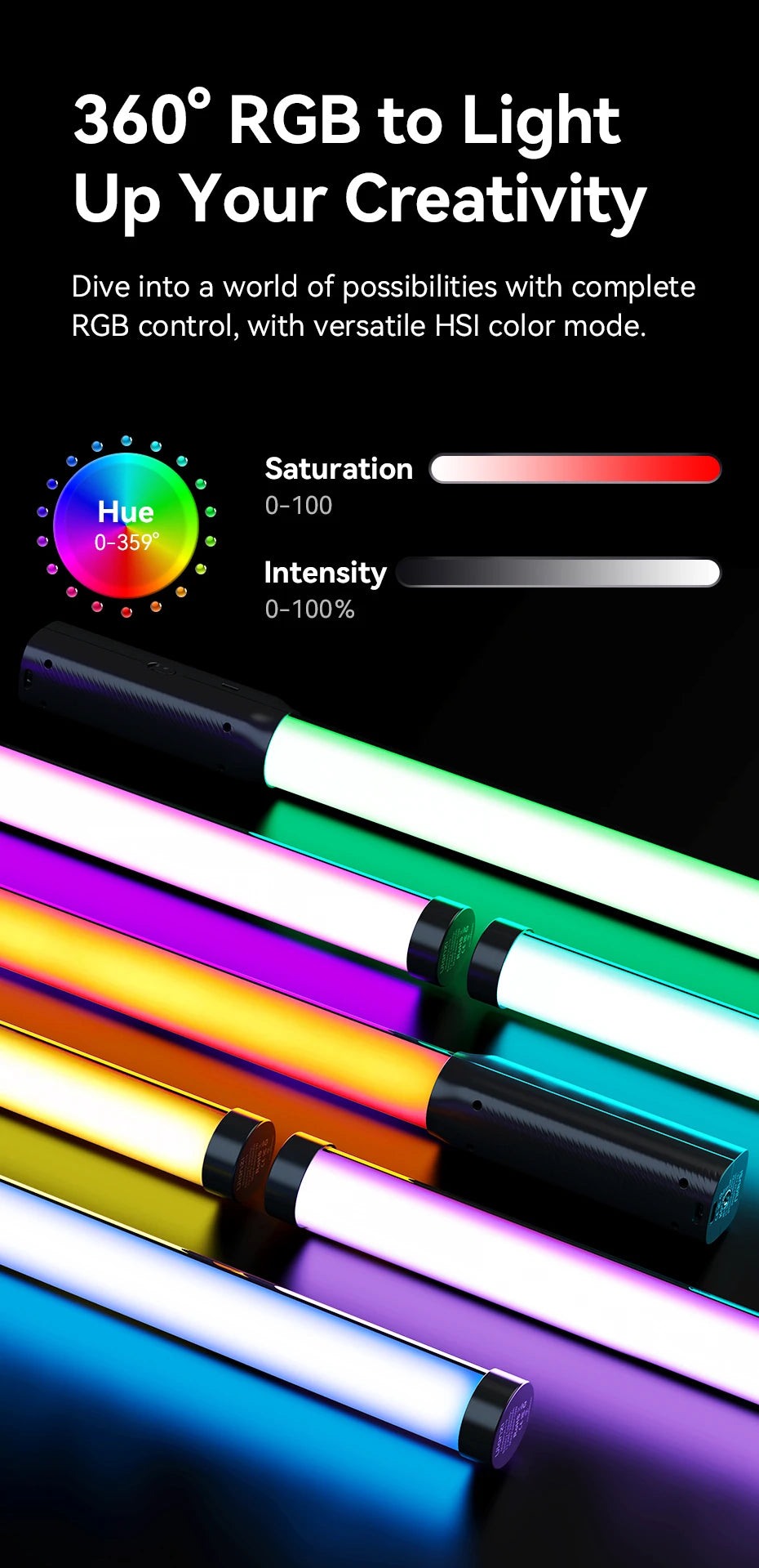 Ulanzi VL119 10W RGB Bacchetta Luminosa Palmare per Fotografia e Video 2500K 9000K Bicolore Vlog Live Streaming