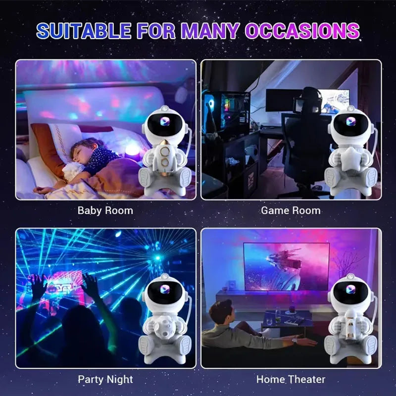 Proiettore galassia astronauta Proiettore luce notturna stella e luna Timer remoto Bluetooth 360 ° Angolo regolabile per regalo per bambini in camera da letto