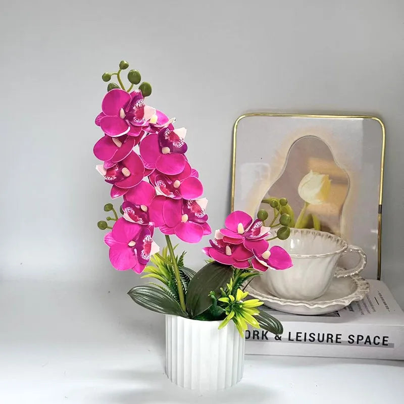 Set Decorazione Nozze con 2 Forchette e 12 Fiori Artificiali Orchidea Farfalla Piante in Vaso con Pellicola Texture