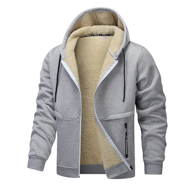 Felpa Con Cappuccio Invernale In Lana Di Agnello Con Zip Da Uomo Giacca Foderata In Pile Caldo E Spesso