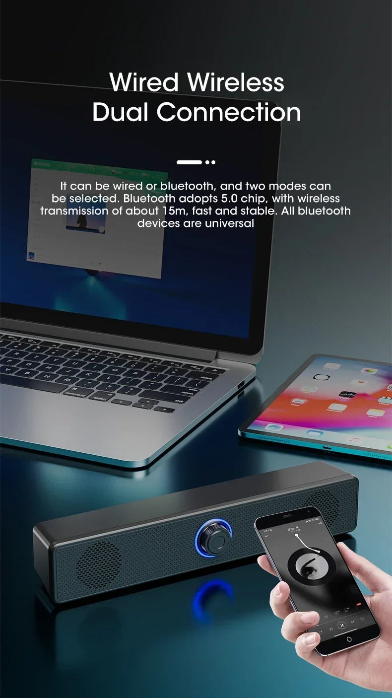 Soundbar Per PC E TV Bluetooth Cablato E Wireless USB Alimentato Per Laptop Gaming Home Theater Sistema Audio Surround