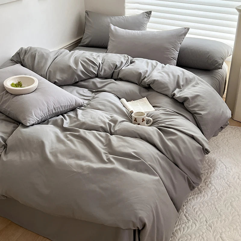 Set Biancheria Da Letto In Cotone Solido Con Copripiumino Federa E Lenzuolo Per Letto Singolo Matrimoniale King Queen