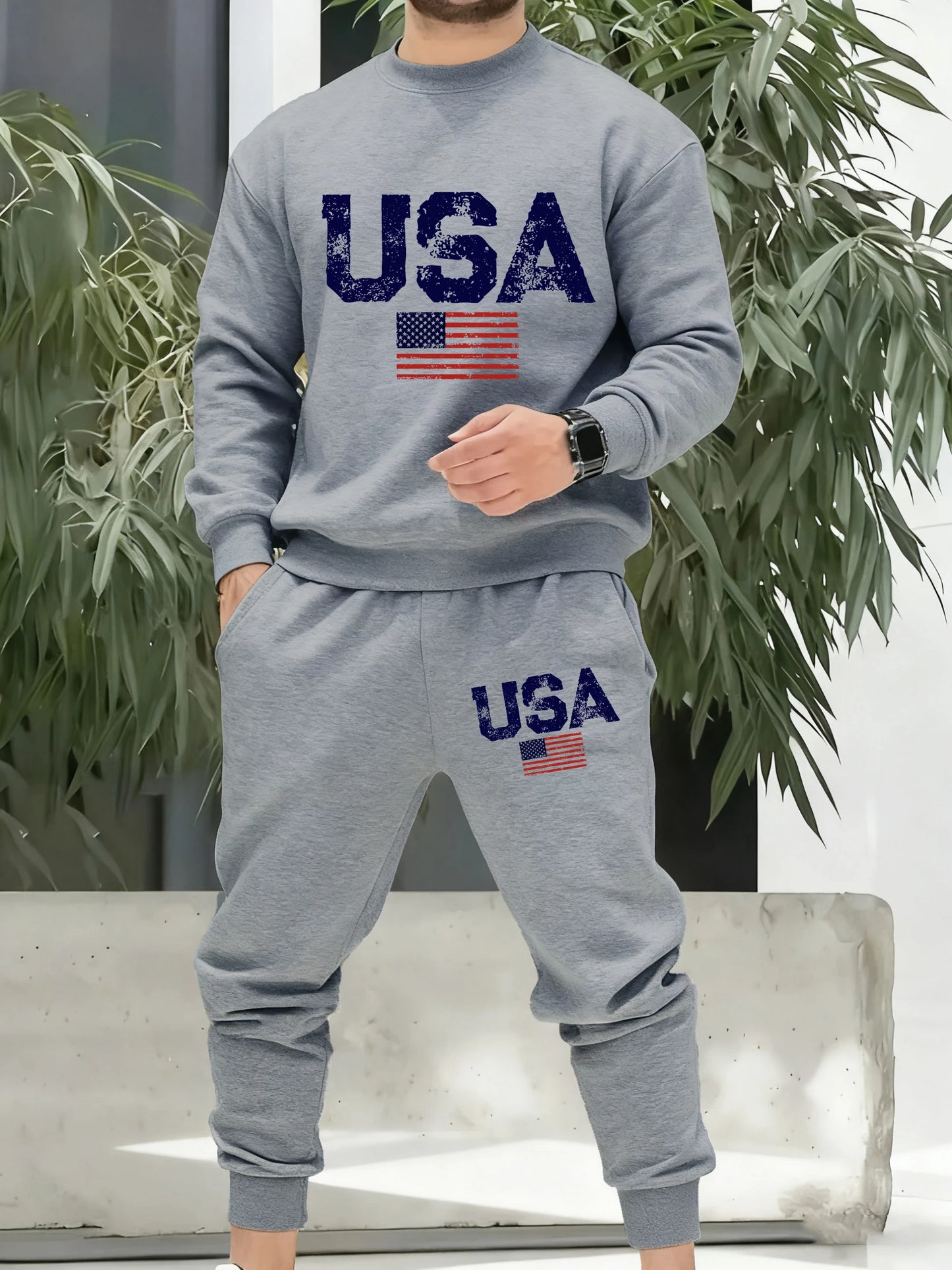 Tuta Retro Da Uomo Con Bandiera Americana Abiti Casuali In Pile Con Tasche Pantaloni Comodi Caldi E Alla Moda