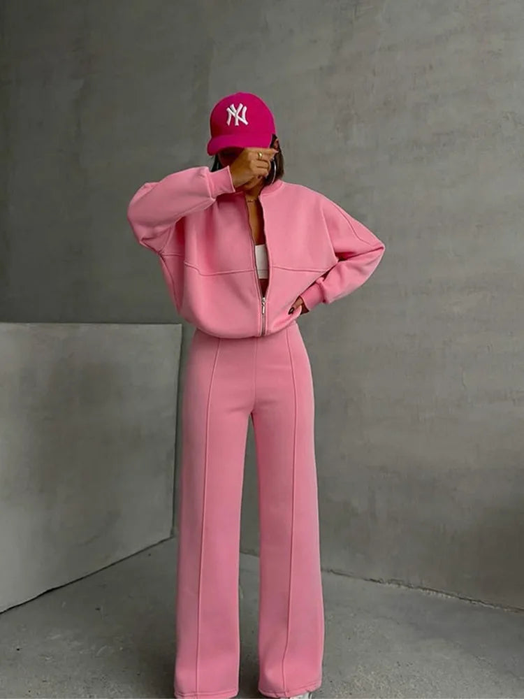 Completo Due Pezzi Da Donna Autunno Inverno Cardigan Sportivo A Maniche Lunghe Pantaloni Con Coulisse Street Style