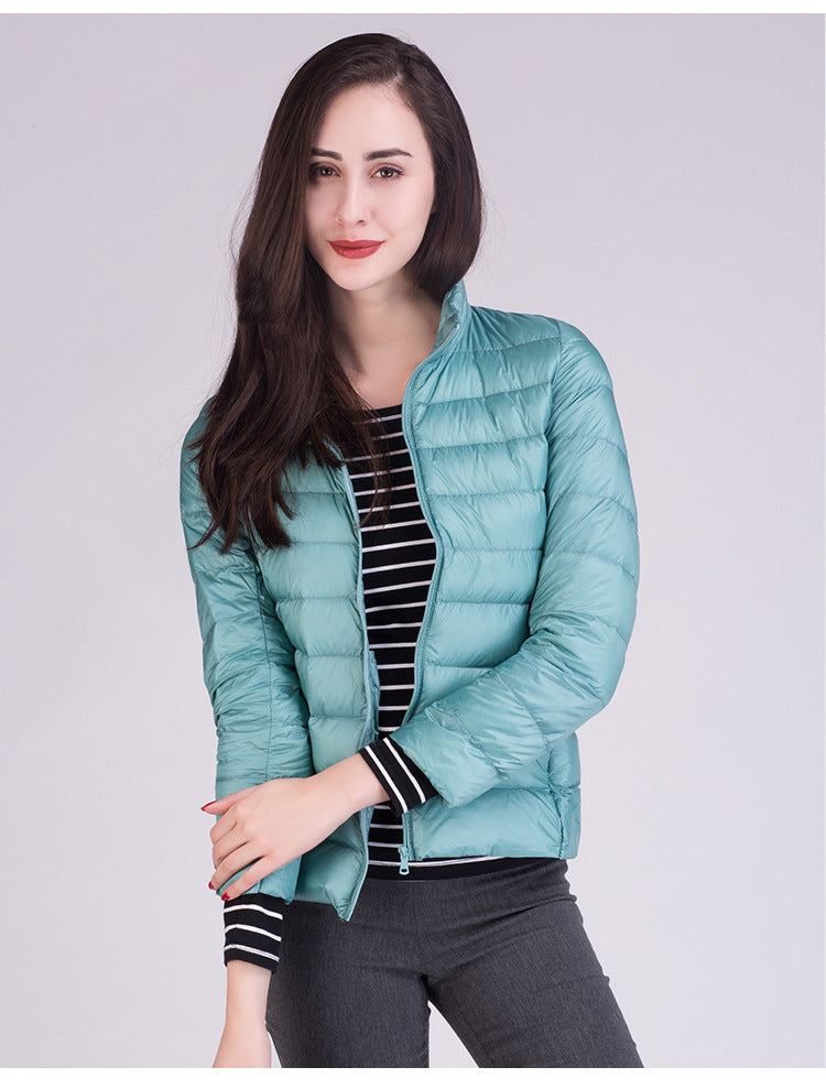 Cappotto Imbottito Femminile Ultraleggero Ripiegabile Collo Alla Coreana Slim Fit Da Ufficio 2023 Nuovi Arrivi