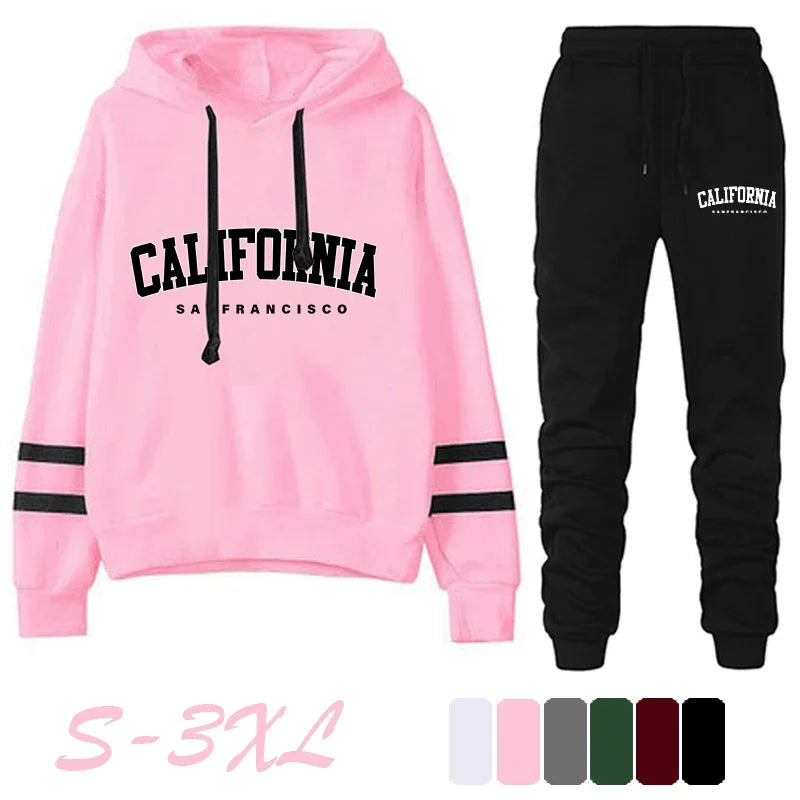 Tuta Da Donna California Stripe Felpa Con Cappuccio Casual Versatile Abito Pantaloni Abiti Da Strada S3XL