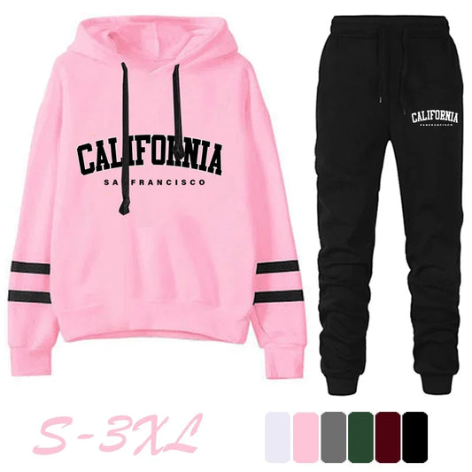 Tuta Da Donna California Stripe Felpa Con Cappuccio Casual Versatile Abito Pantaloni Abiti Da Strada S3XL