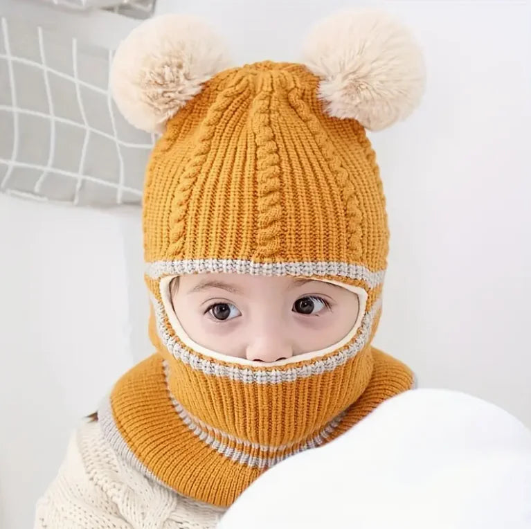 Berretto Invernale 3 In 1 Per Bambini Da 1 A 3 Anni Con Sciarpa Maschera Fodera Calda Protezione Antivento
