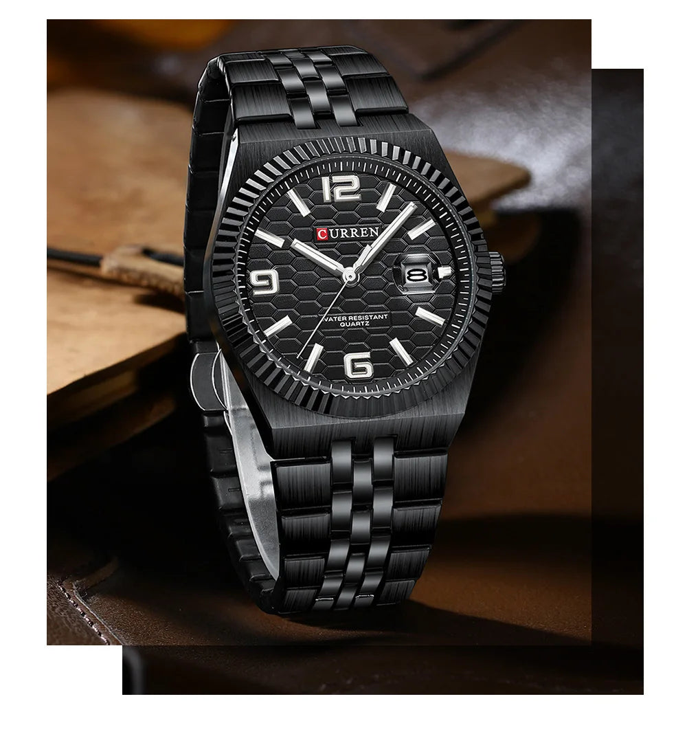 Curren Orologio Quarzo Nero Classico Con Lancette Luminose Data Automatica Cinturino In Acciaio Inox Uomo