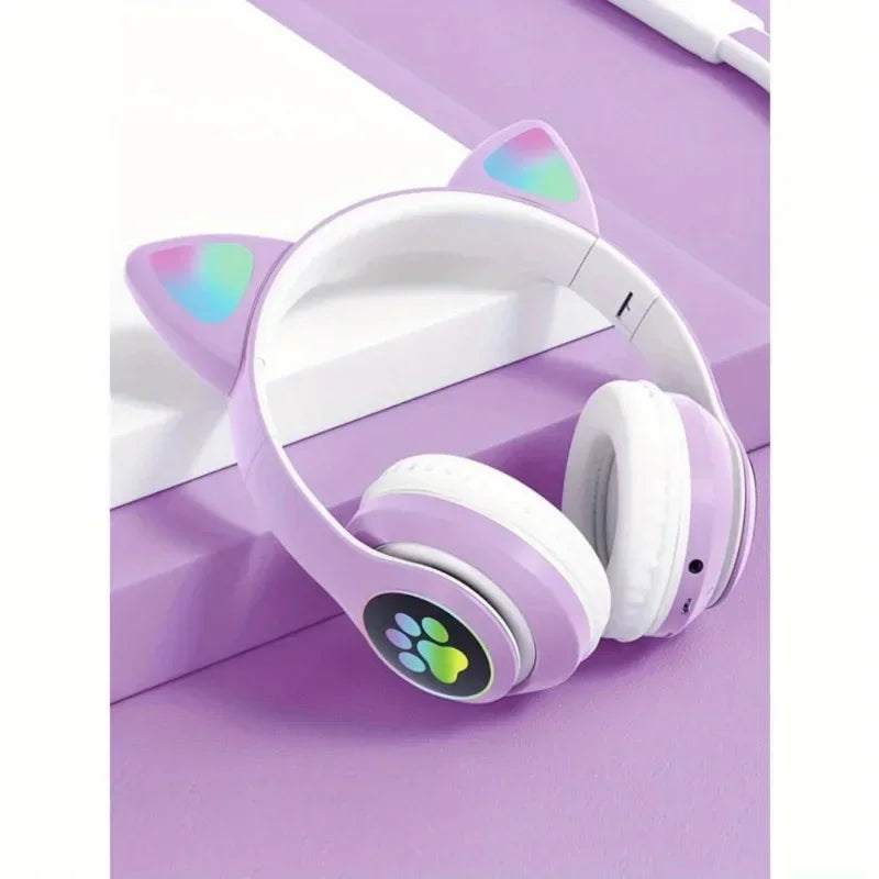 Cuffie Wireless Per Gatti Con Orecchie Di Gatto RGB Microfono Cancellazione Del Rumore Musica Stereo Regalo Ideale