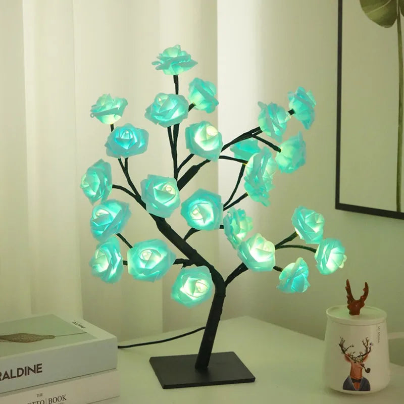 Lampada Albero Fatato Da Tavolo A LED Con 24 Luci Rosa E Foglie Di Acero Decorazione Romantica USB Per Nozze Halloween