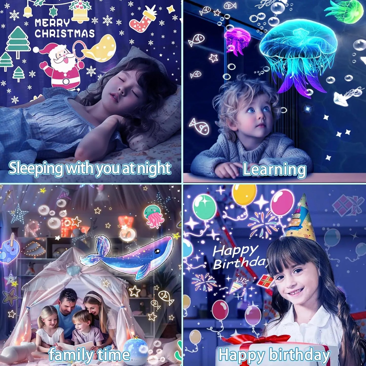 Proiettore Notturno A LED A Stelle Con Proiezione Oceanica E 15 Pellicole Regalo Di Natale Per Bambini
