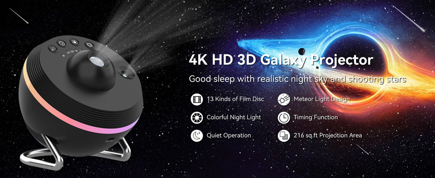 Lampada Notturna Proiettore Galaxy Meteor 360 Gradi Rotante E Stellare 4K HD Per Decorazione Stanza Bambini Adulti