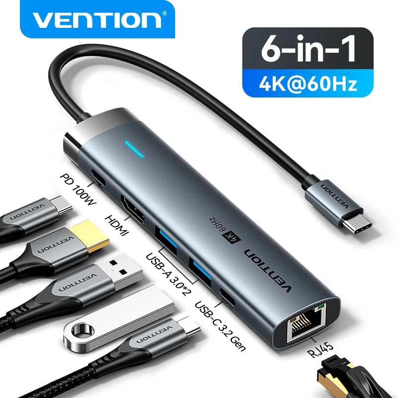 Hub USB C 4K60Hz HDMI RJ45 PD 100W Adattatore Per MacBook iPad Pro Air M2 M1 Samsung USB 3 0