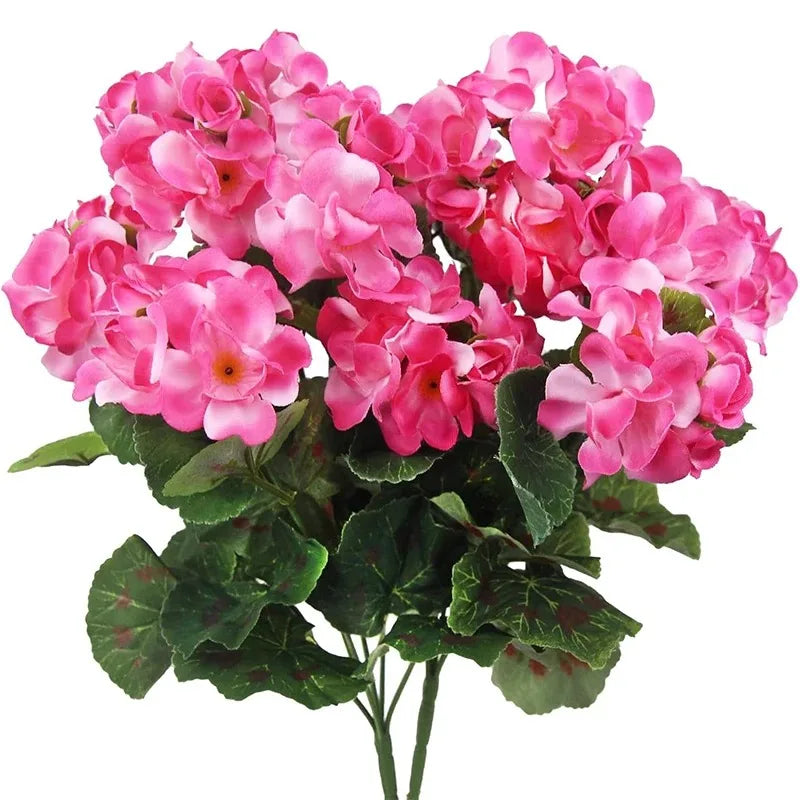 Geraniumi Artificiali 14 Pollici Fiori Rossi Bouquet di Seta Cespugli per Fioriere Portico Patio Casa Decorazione