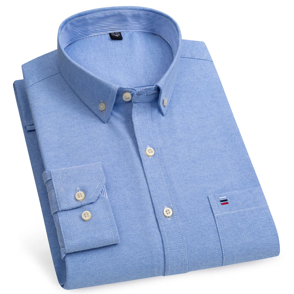 Camicia Da Uomo Oxford Abbottonata Maniche Lunghe In Cotone Al 100 Percento Con Tasca A Quadri Piccoli Stile Casual