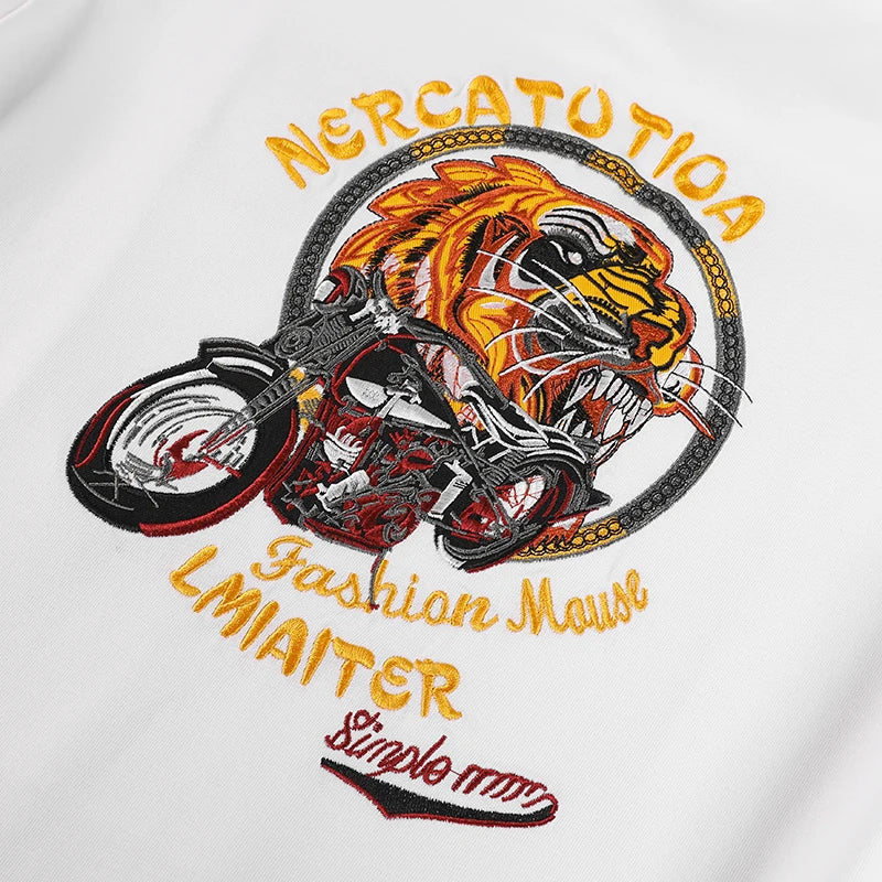 Uomo Estate T Shirt 3D Ricamo Cotone Traspirante Tigre Stampato Maglietta Casual Da Uomo