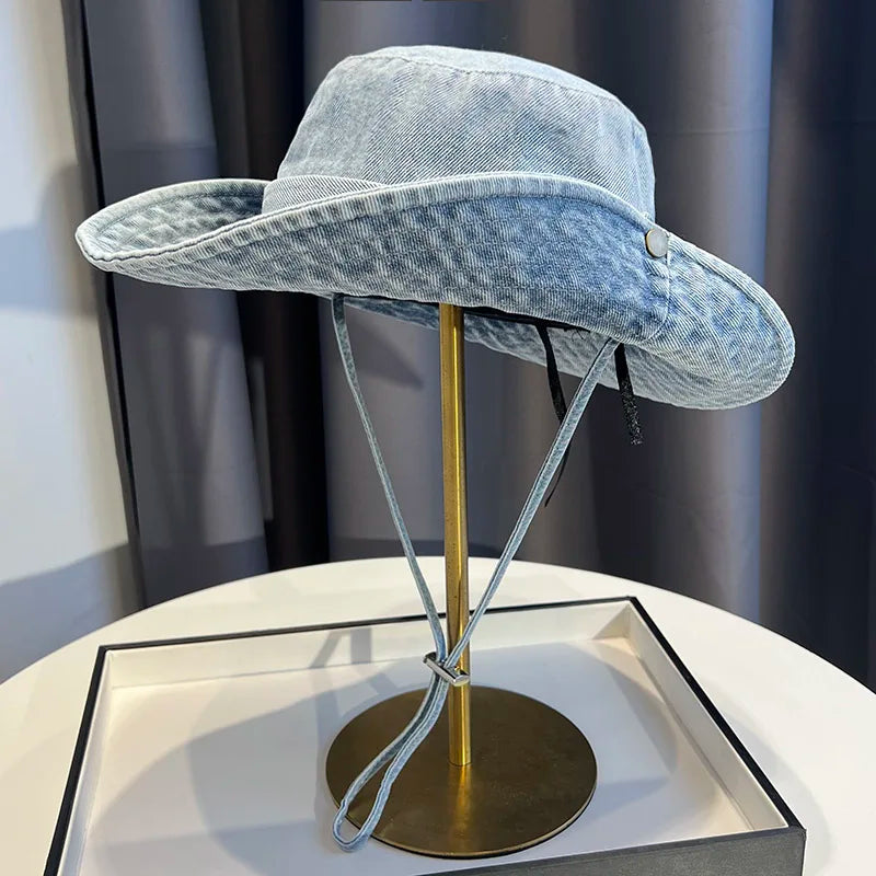 Cappello Pescatore Denim Lavato Vintage Unisex Estivo Protezione UV Per Donna E Uomo Campeggio Western Cowboy