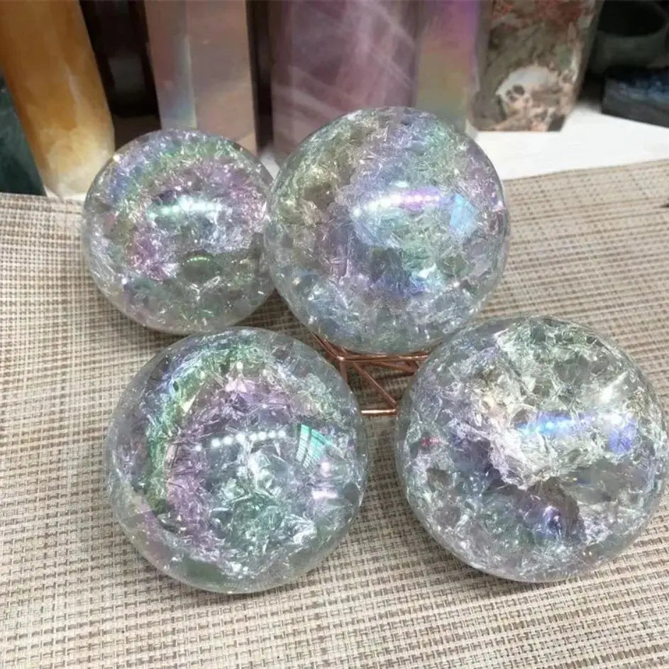 Sfera Di Cristallo Arcobaleno Aura Fire And Ice Con Crepa Di Ghiaccio Per Guarigione Reiki Decorazione Domestica