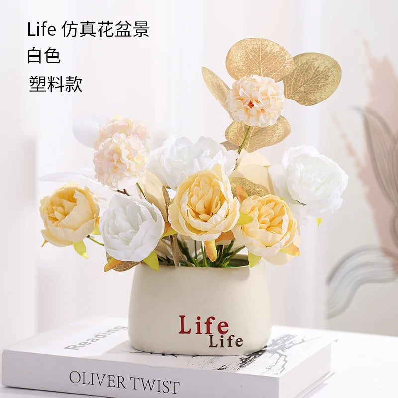Pianta In Vaso di Plastica Artificiale 15 Centimetri Fiori Finti Decorazione Tavolo Casa Matrimonio Giardino