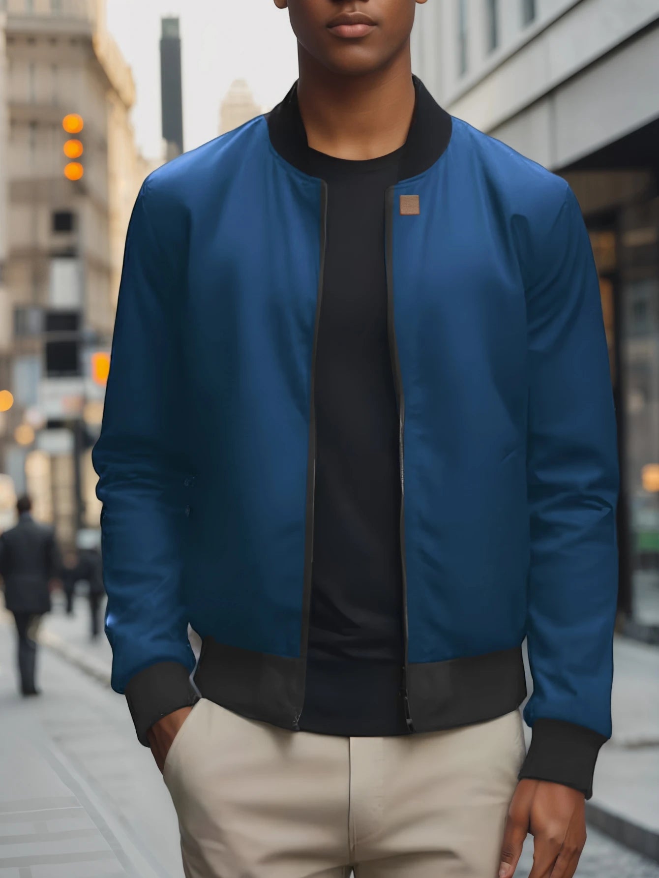 Giacca Uomo Sottile In Tinta Unita 2024 Primavera Autunno Con Colletto Baseball Corto Poliestere Business Casual
