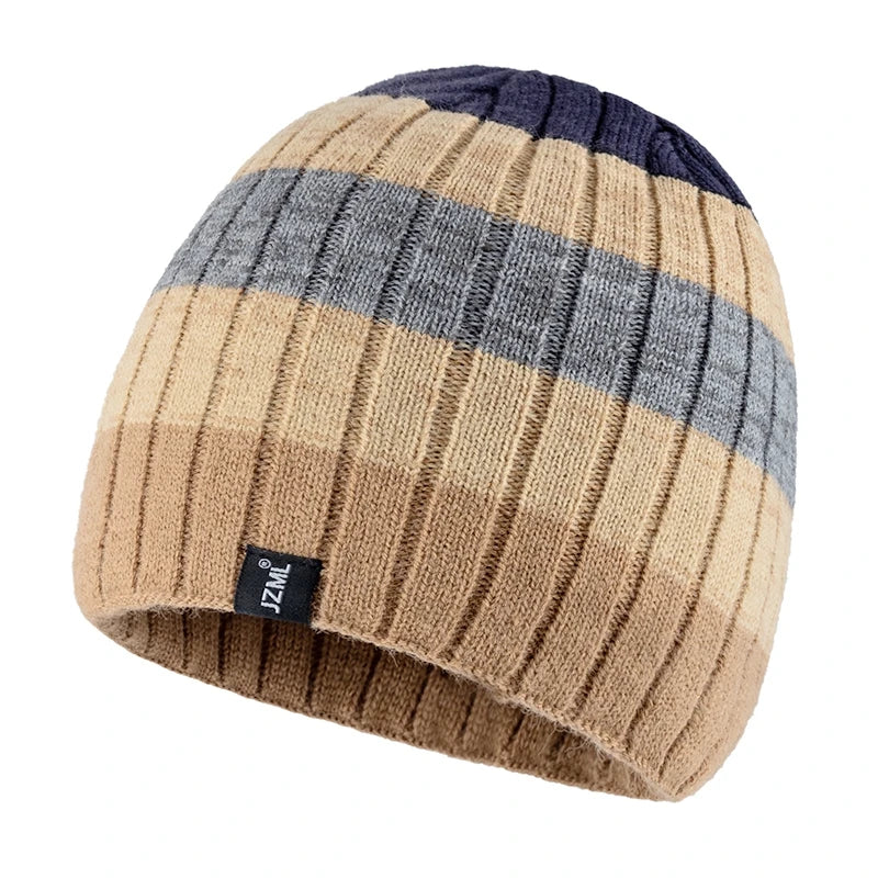 Cappello Cuffia Unisex Con Etichetta JZML Berretto Casual A Strisce Colorate Lavorato A Maglia Invernale