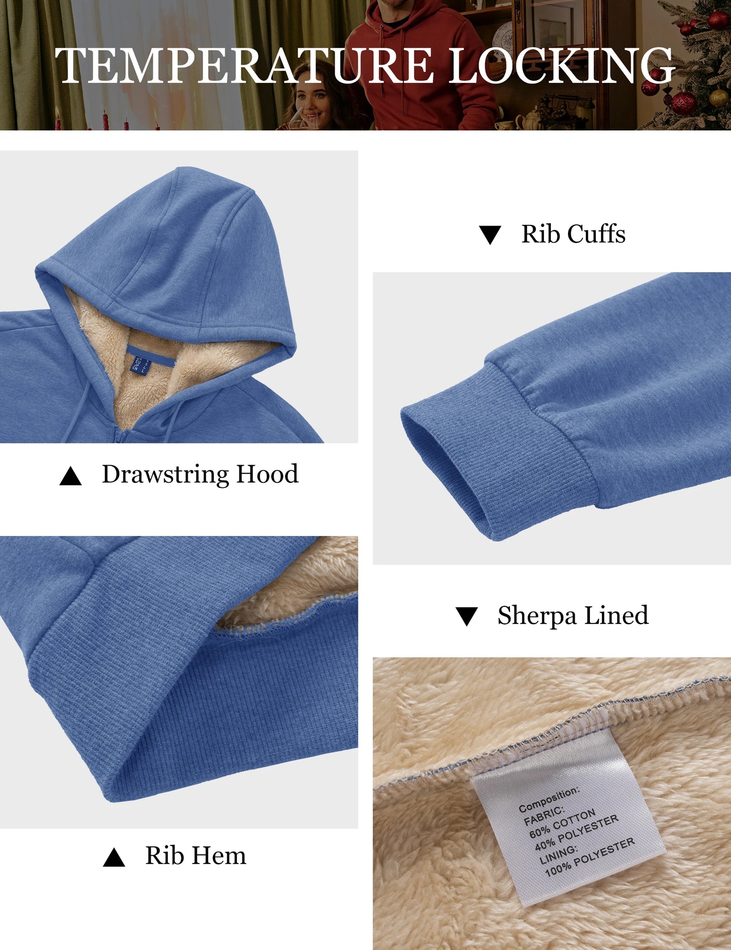 Tacvasen Felpa Con Cappuccio Da Uomo Zip Fodera Sherpa Invernale Pile Spesso Caldo Capispalla Casual