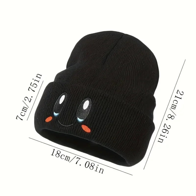 Coppia Beanie Unisex Con Ricamo Occhi, Colori Candy, Berretti In Maglia Calda, Casual E Trendy Per Donne E Uomini