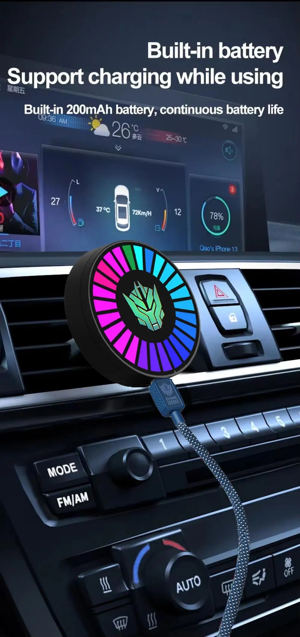 Luci ritmiche musicali Deodorante per ambienti Led Atmosfera per auto Controllo del suono Ritmo vocale Lampada pickup ambientale per auto Decorazione creativa