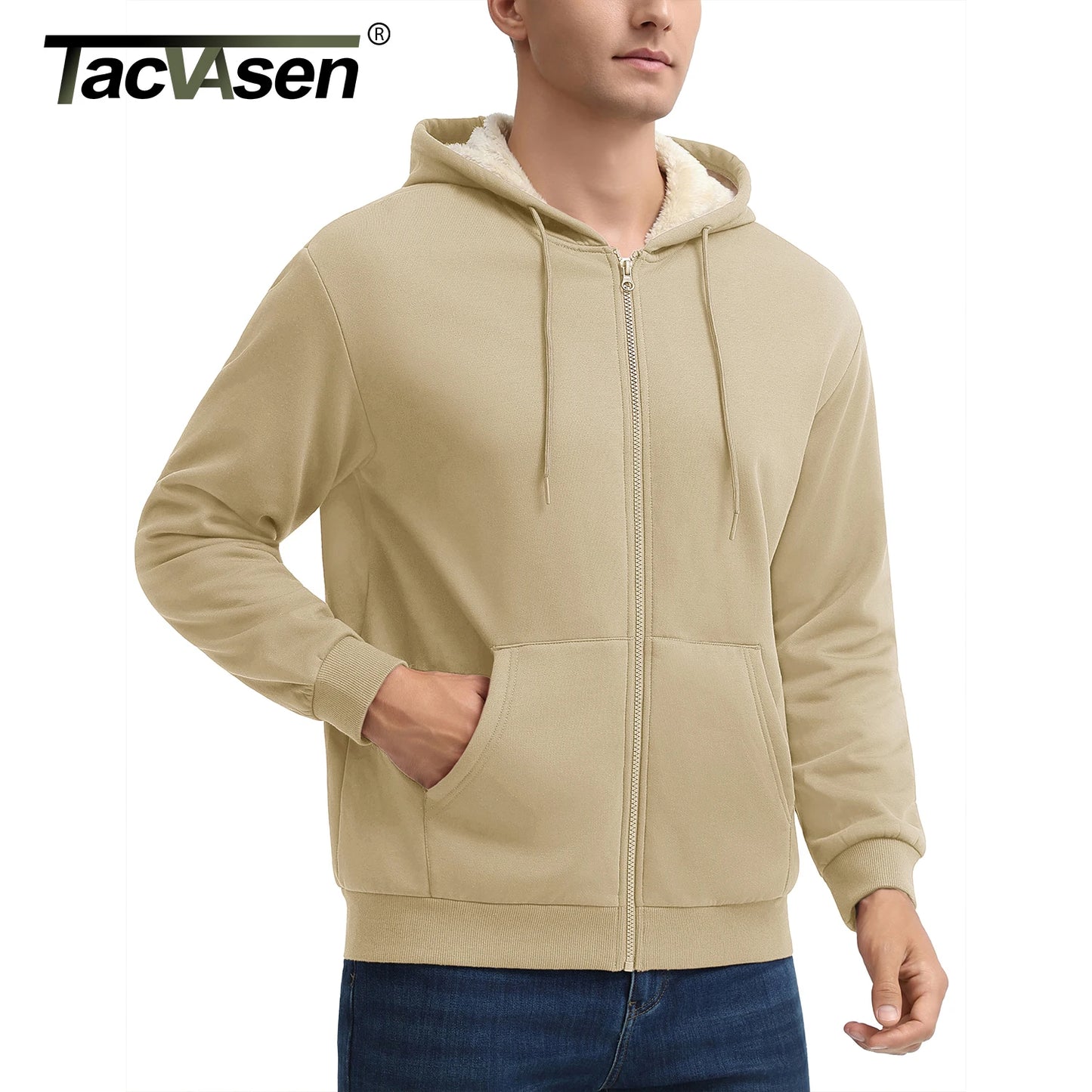 Tacvasen Felpa Con Cappuccio Da Uomo Zip Fodera Sherpa Invernale Pile Spesso Caldo Capispalla Casual