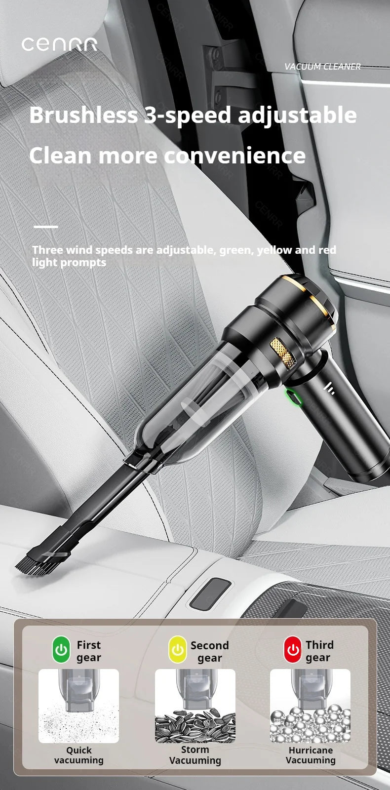 Cenrr 998000 Aspirapolvere Per Auto Senza Fili Potente Portatile Con Accessori Auto E Pulitore Universale