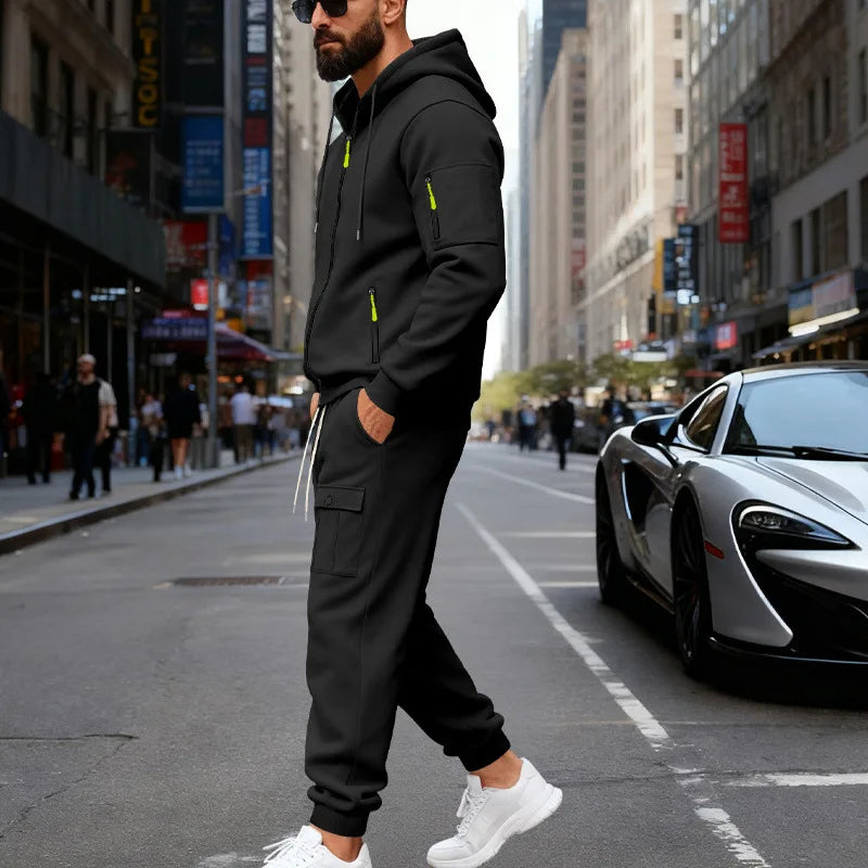 Set Maglione Con Cappuccio Moda Sportiva All'Aria Aperta In Velluto Sciolto Da Uomo Autunno Inverno