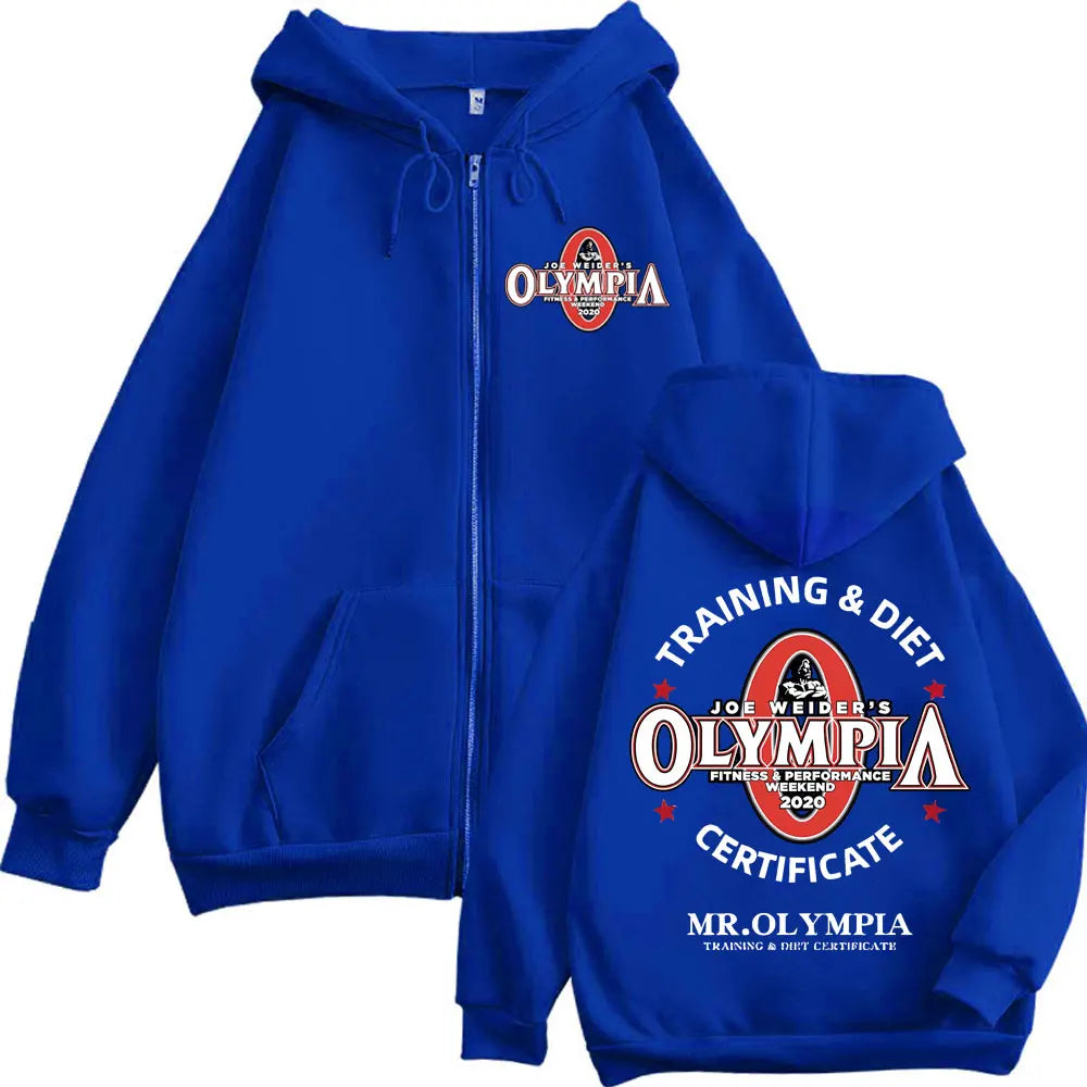 Felpa Con Cappuccio Zippata Grafica Mr Olympla Uomo Donna Palestra Fitness Abbigliamento Casual Pullover Largo