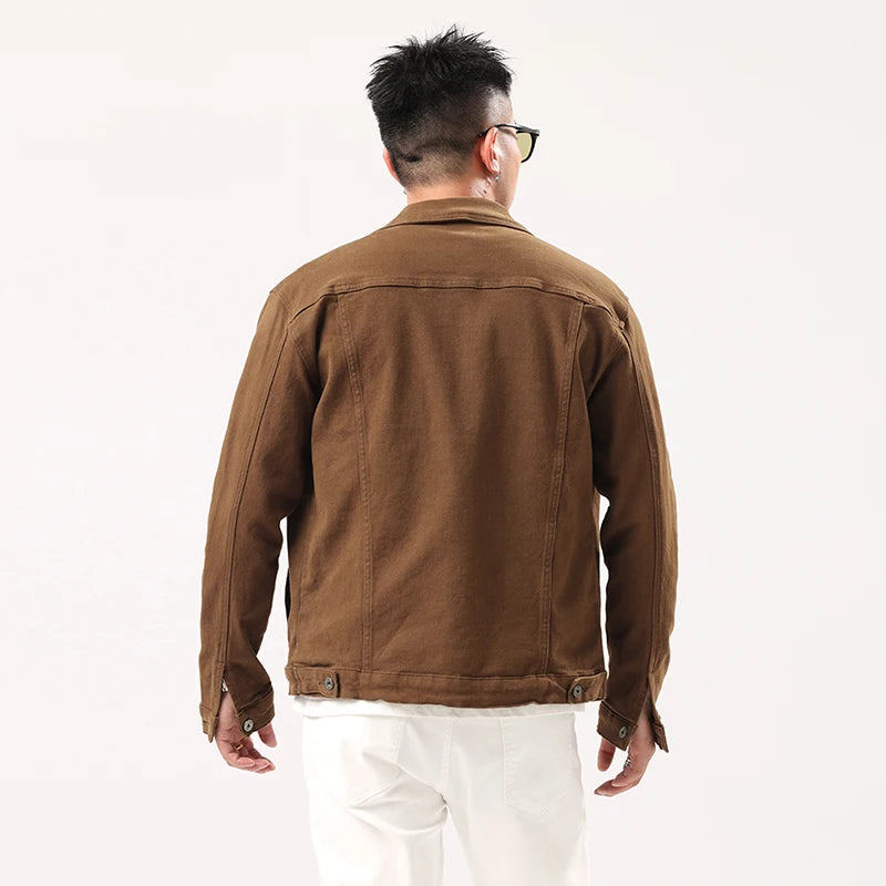 Giacca Jeans Caramello da Uomo 2025 Primavera Autunno Nuovo Stile Slim Elasticizzata Classica Moda