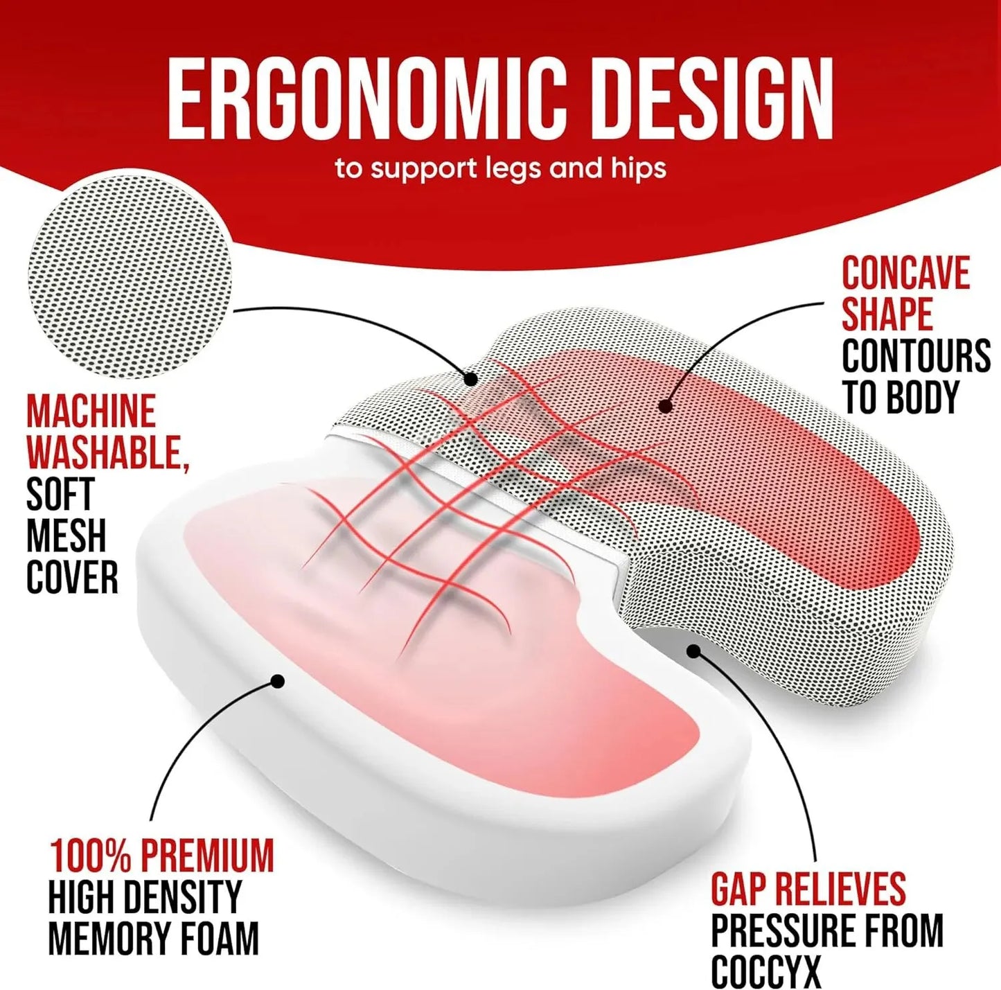 Cuscino Del Sedile Memory Foam Ortopedico Per Sedie Da Ufficio Coccige Massaggio Auto Comfort Seduta