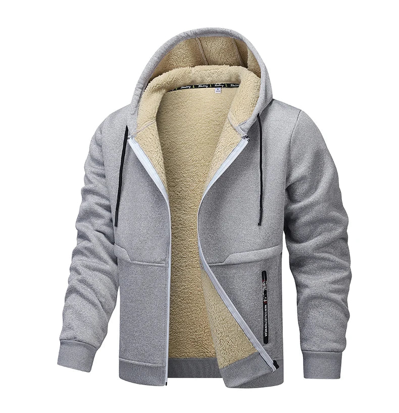 Felpa Con Cappuccio Invernale In Lana Di Agnello Con Zip Da Uomo Giacca Foderata In Pile Caldo E Spesso