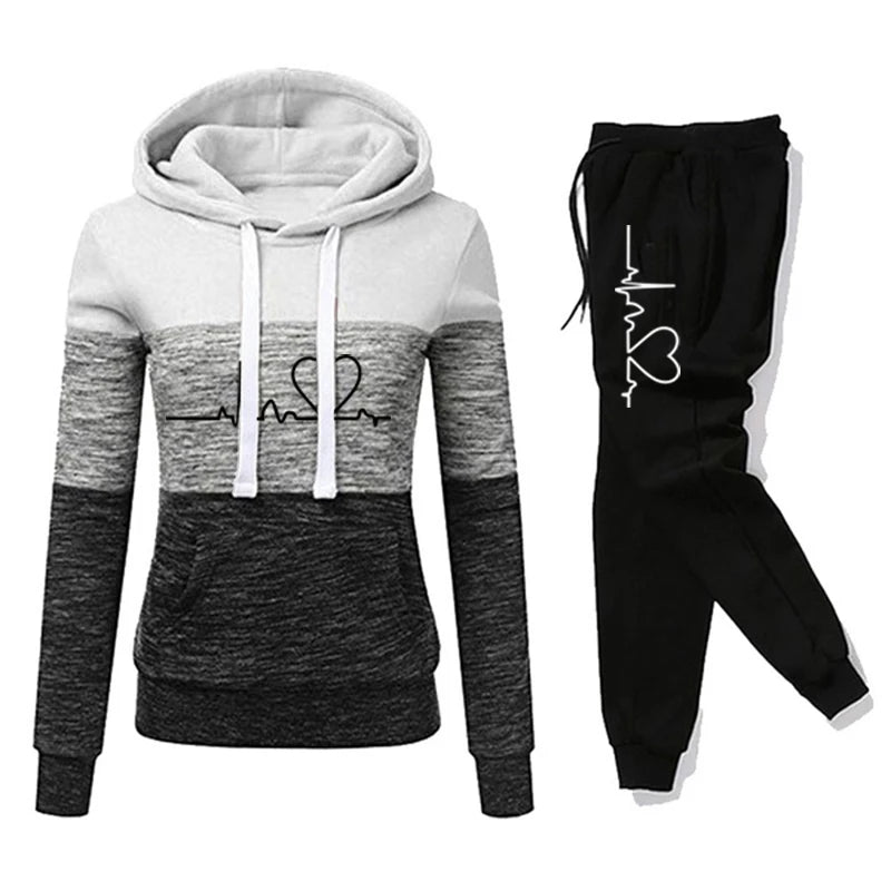 Tuta Da Donna Color Block Con Cappuccio Felpa Pantaloni Sportivi Versatili Casual Jogging Abiti Dalla Taglia S Fino A 3XL