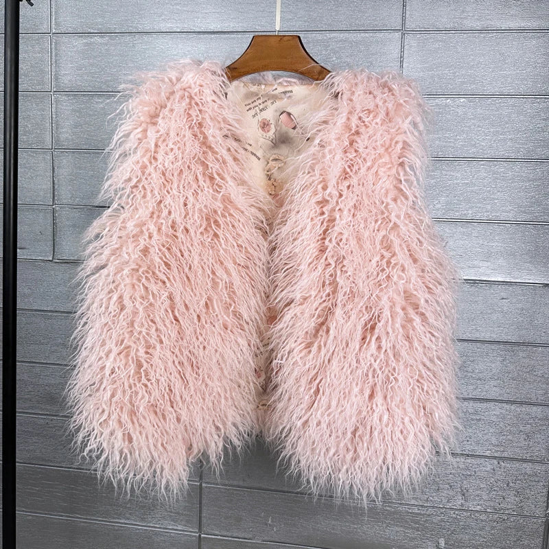 Gilet Di Pelliccia Sintetica Da Donna Lana Imitazione Caldo Senza Maniche Autunno Inverno 2025 Stile Elegante