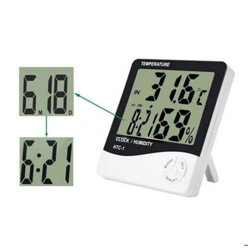 HTC 1S LCD Igrometro Digitale Misuratore di Umidità e Termometro Esterno Interno Stazione Meteo Orologio