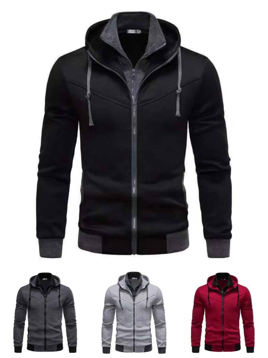 Cardigan Con Cappuccio Da Uomo A Contrasto Con Cerniera Per Autunno Inverno 2025 Moda Casual Sportivo