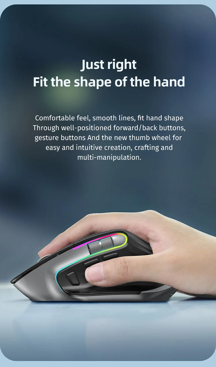 Mouse Wireless Multi Dispositivo Bluetooth 5.0 e 3.0 2.4G Ottico Portatile Ergonomico Per Computer Mano Destra