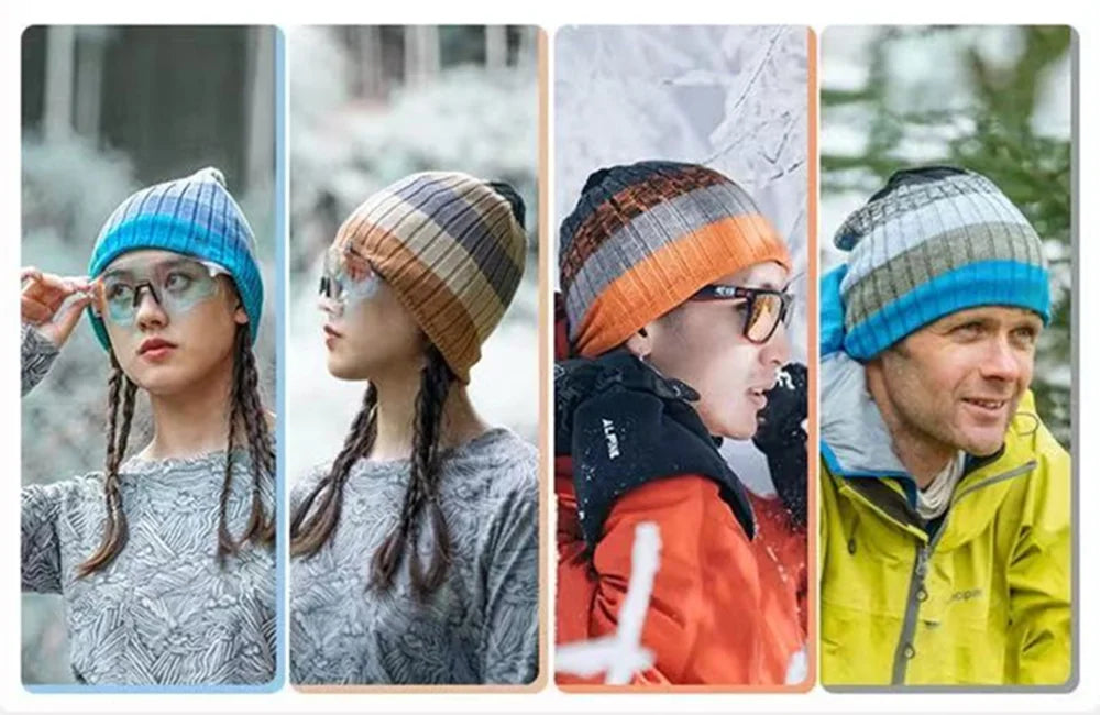 Cappello Cuffia Unisex Con Etichetta JZML Berretto Casual A Strisce Colorate Lavorato A Maglia Invernale