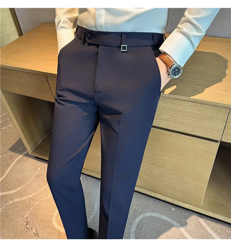 Pantaloni Da Uomo 2026 Primavera Slim Fit Eleganti Elasticizzati Tinta Unita Business Casual Pantaloni Da Ufficio
