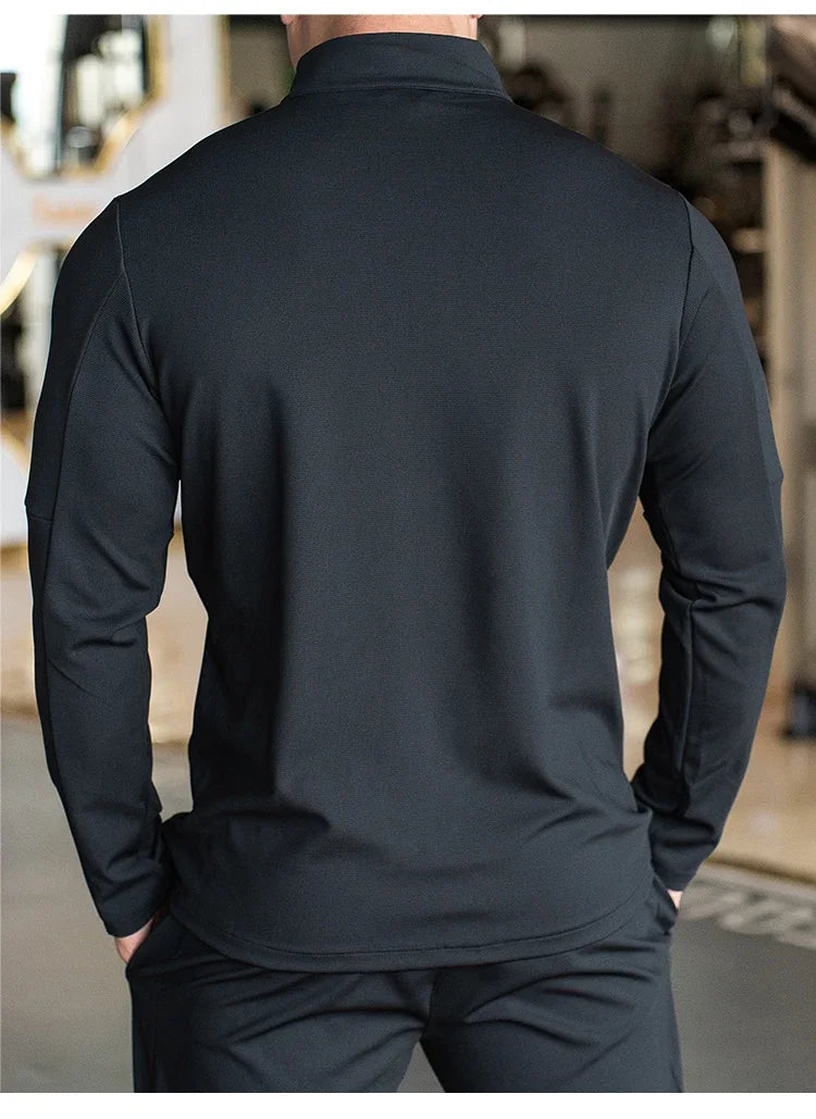 Felpa Con Zip Da Allenamento Per Uomo Manica Lunga Colletto Rialzato Tinta Unita Giacca Sportiva