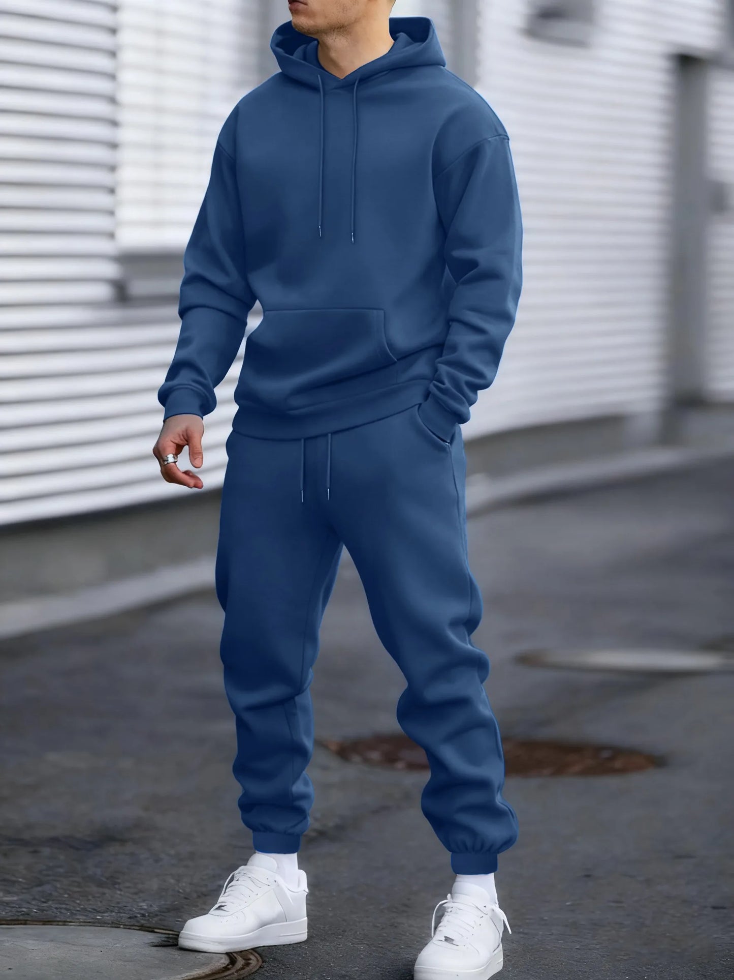 Jogging Solido Nuovo Da Uomo Streetwear All Match Felpa Con Cappuccio Pantaloni Sportivi In Pile Abiti Larghi Autunno