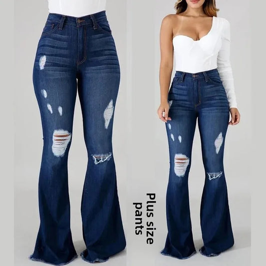 Jeans Zampa Elefante Vita Alta Da Donna Con Strappi Pantaloni Lunghi Super Elastici Design Lavato Origine Cinese